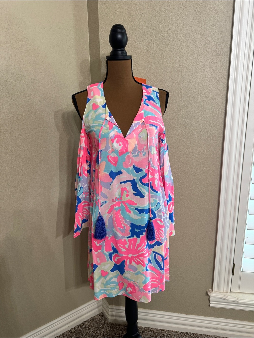 Lilly Pulitzer Pink Blue Multi Cold-Shoulder Midi Dress